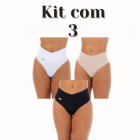 Kit 3 Calcinha Modeladora Cós Alto Fio Dental Duplo